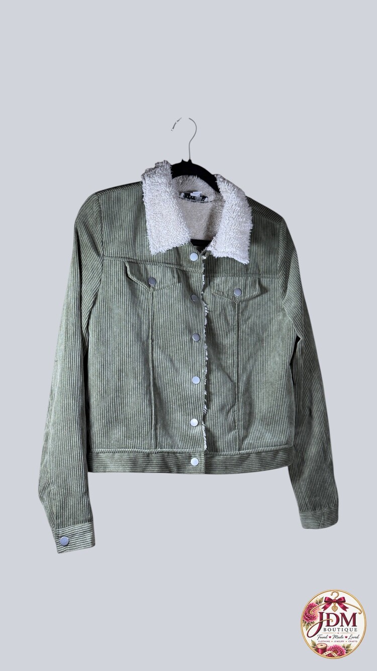 Favlux Medium Olive Green Corduroy Jacket with White Sherpa Lining